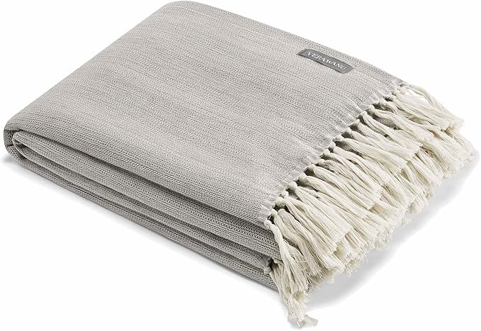 Vera Wang - Throw Blanket, Luxury Cotton Bedding, Lightweight Home Decor for All Seasons (Twill Fringe Charcoal Grey, Throw) 50" x 60"