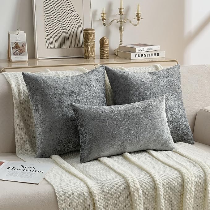 FUTEI Dark Grey Flannel Throw Pillow Covers 18x18 Inch Set of 2,Soft Dimensional Textured Cushion Cases,Modern Home Decor for Couch Living Room