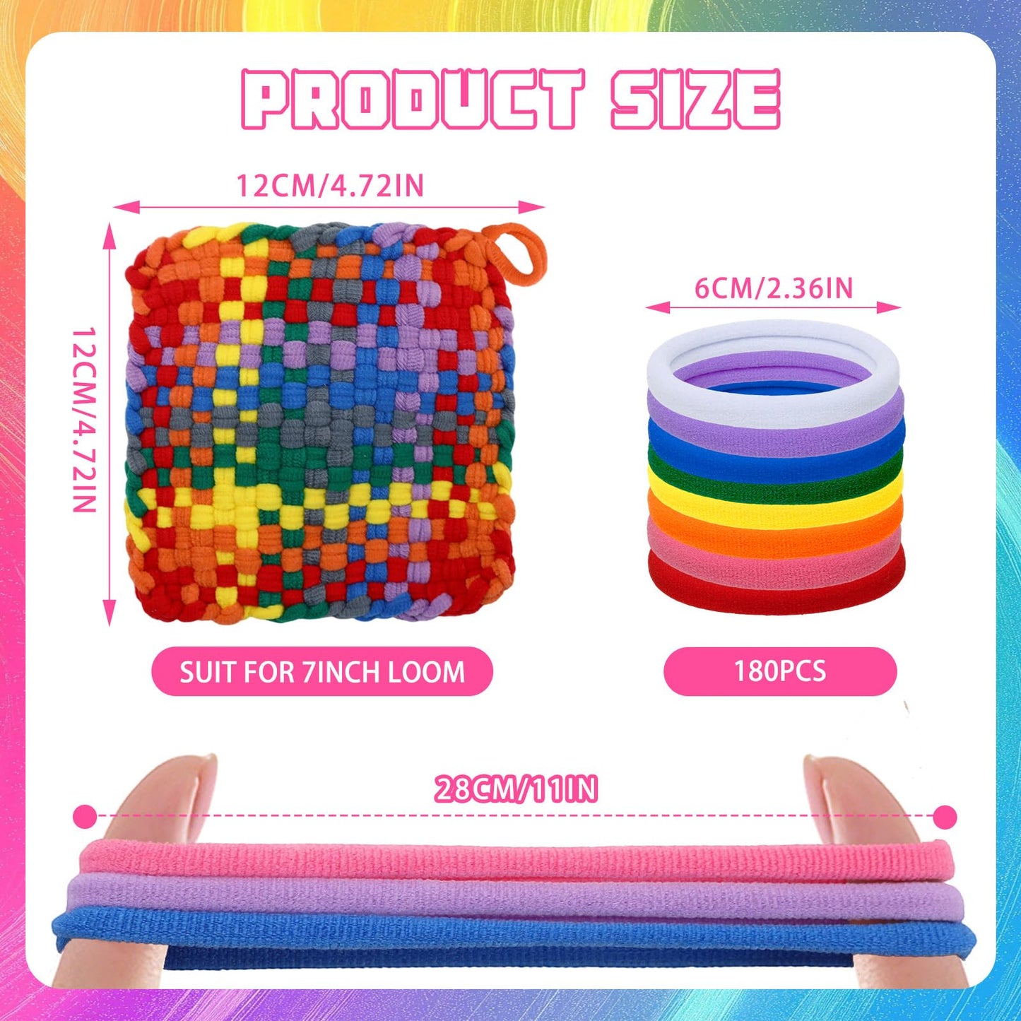 FEBSNOW 180 Pieces Rainbow Potholder Loom Kit,Elastic Loops Potholder Maker Weaving Loom Craft Supplies for Beginners Adults DIY Arts Handcraft Gifts