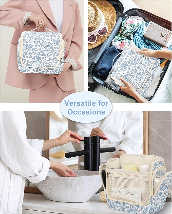 Relavel Hanging Toiletry Bag for Women Travel Makeup Bag Cosmetic Organizer Toiletries Bag for Travel Size Essentials Accessories Shower Caddy Bag for Bathroom Beach Gym, Floral Print