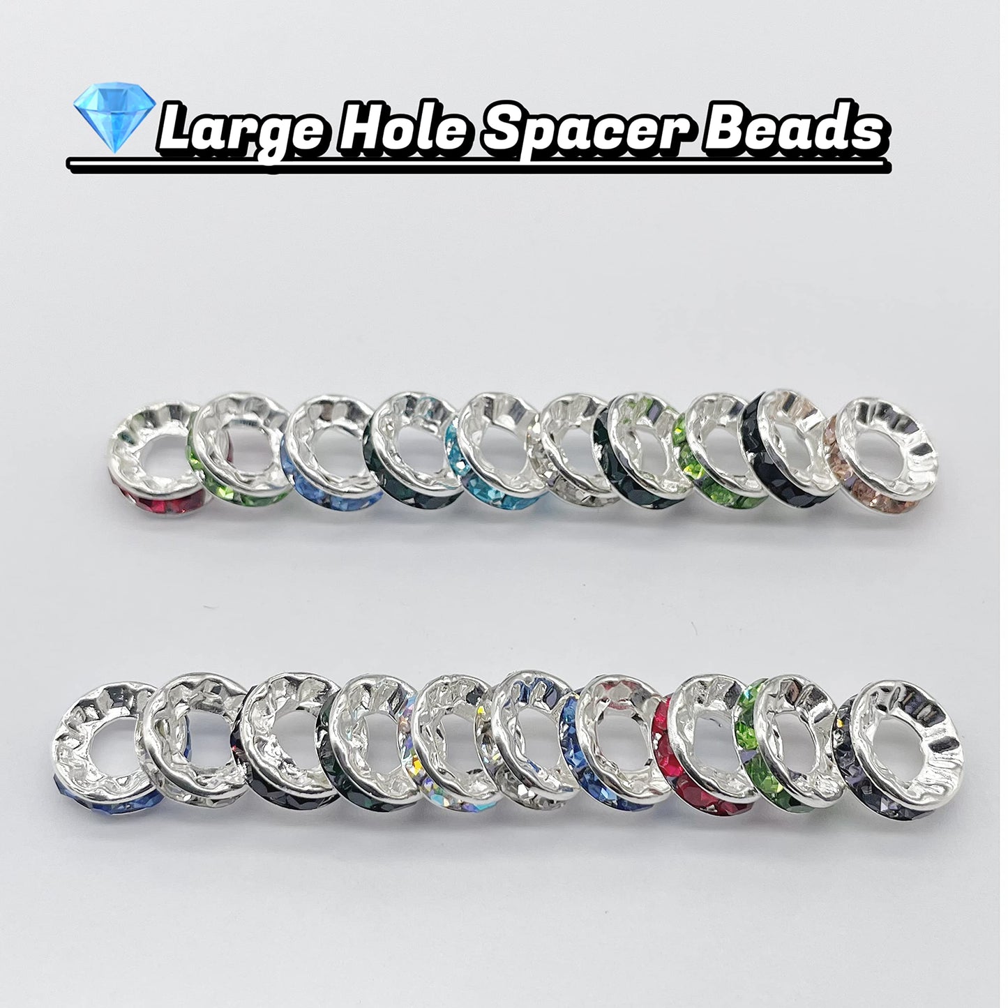 200 PCS Silver Plated Mix Color Beads for Jewelry Making - 10MM, Large Hole (4.5MM), Fit European Bracelets & Snake Chain