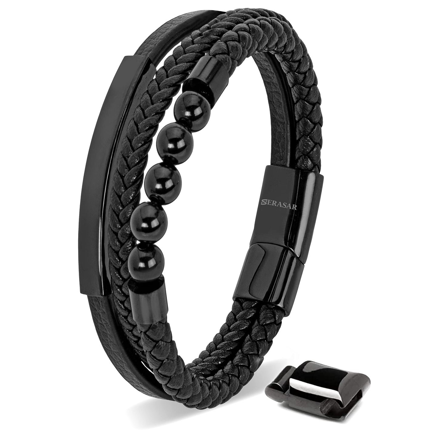 SERASAR Mens Original Leather Bracelet 20cm Black Men Gift Box Genuine Braided Adjust Able Magnetic Clasp Multi Layer Wrap Rope Man Mans Bracelets Jewelry Magnet Accessories
