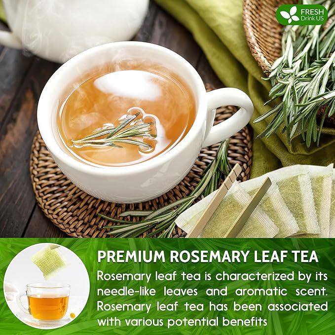 FreshDrinkUS, Premium 40 Rosemary Leaf Tea Bags, 100% Natural and Pure Rosemary Dried Leaves, Pure Herbal Tea, No Additives, No Caffeine, No Gluten, Vegan.
