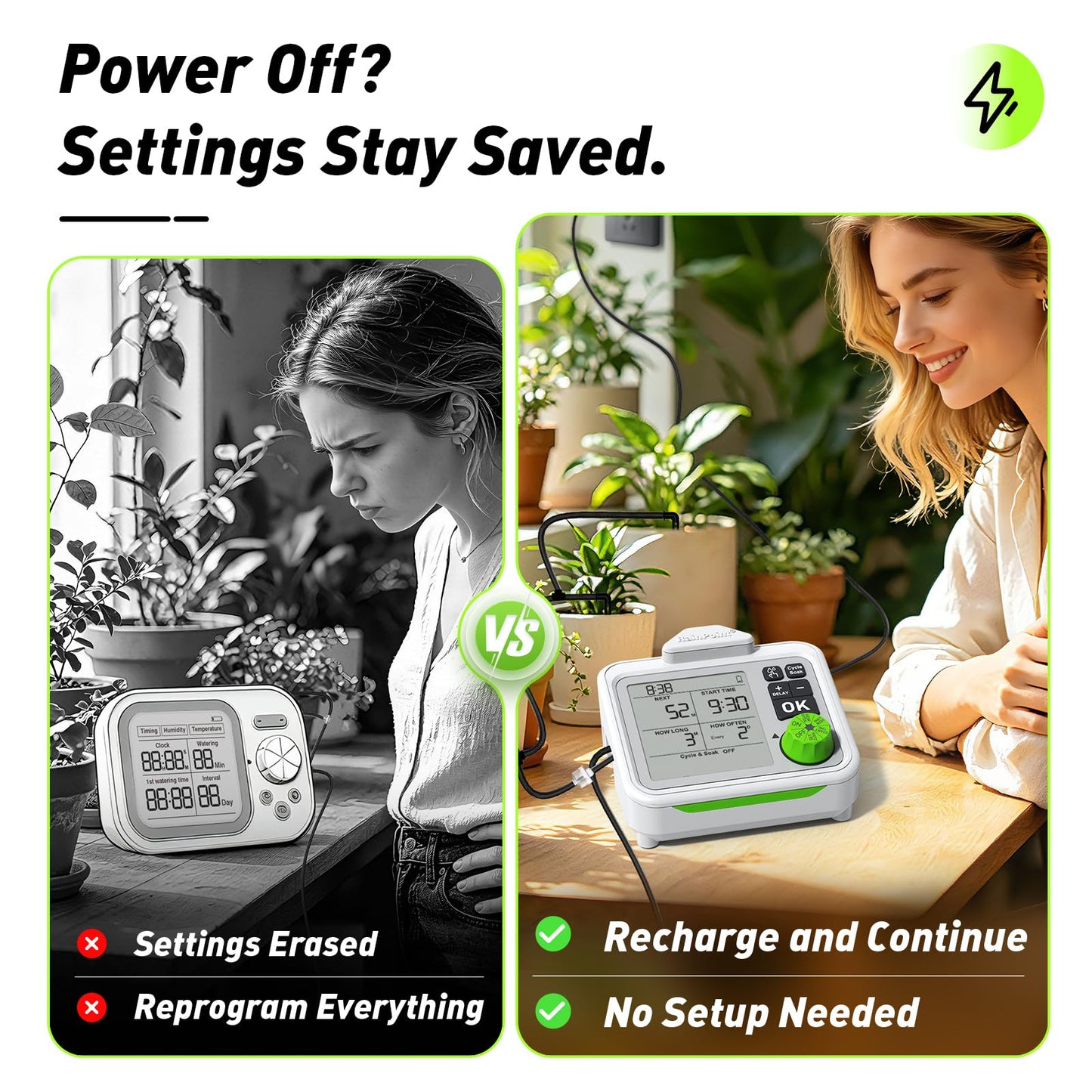 RAINPOINT Large Display Automatic Plant Waterer Indoor for Pot Plant,Cycle & Soak Mode Vacation Self Watering Drip Irrigation System Device Kit Herb Garden Greenhouse Grow Tent Water 10-15 Plants