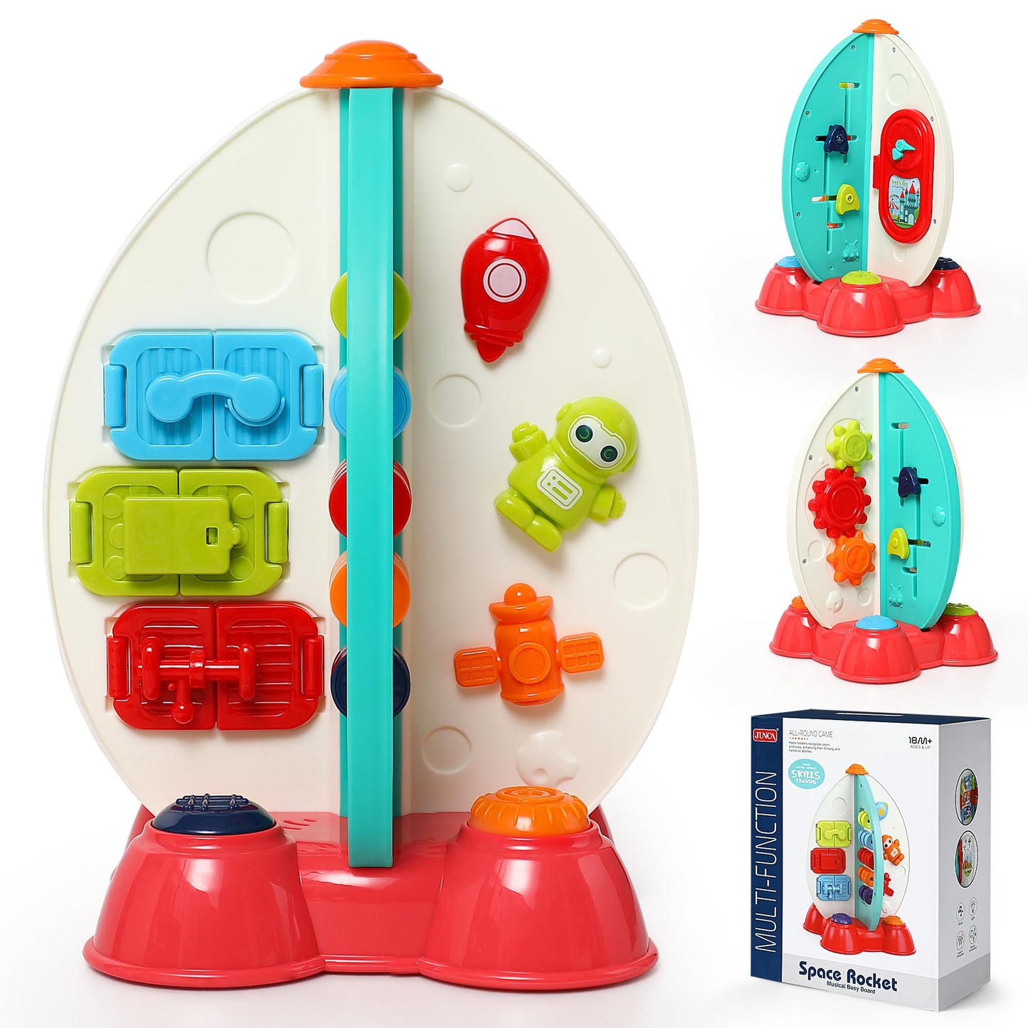 Didklom Musical Rocket Toy for Toddlers 1-3 ， Space Learning Toy with Lights & Songs ， Sensory Fine Motor Skills Development ， Birthday Gifts for Boys & Girls
