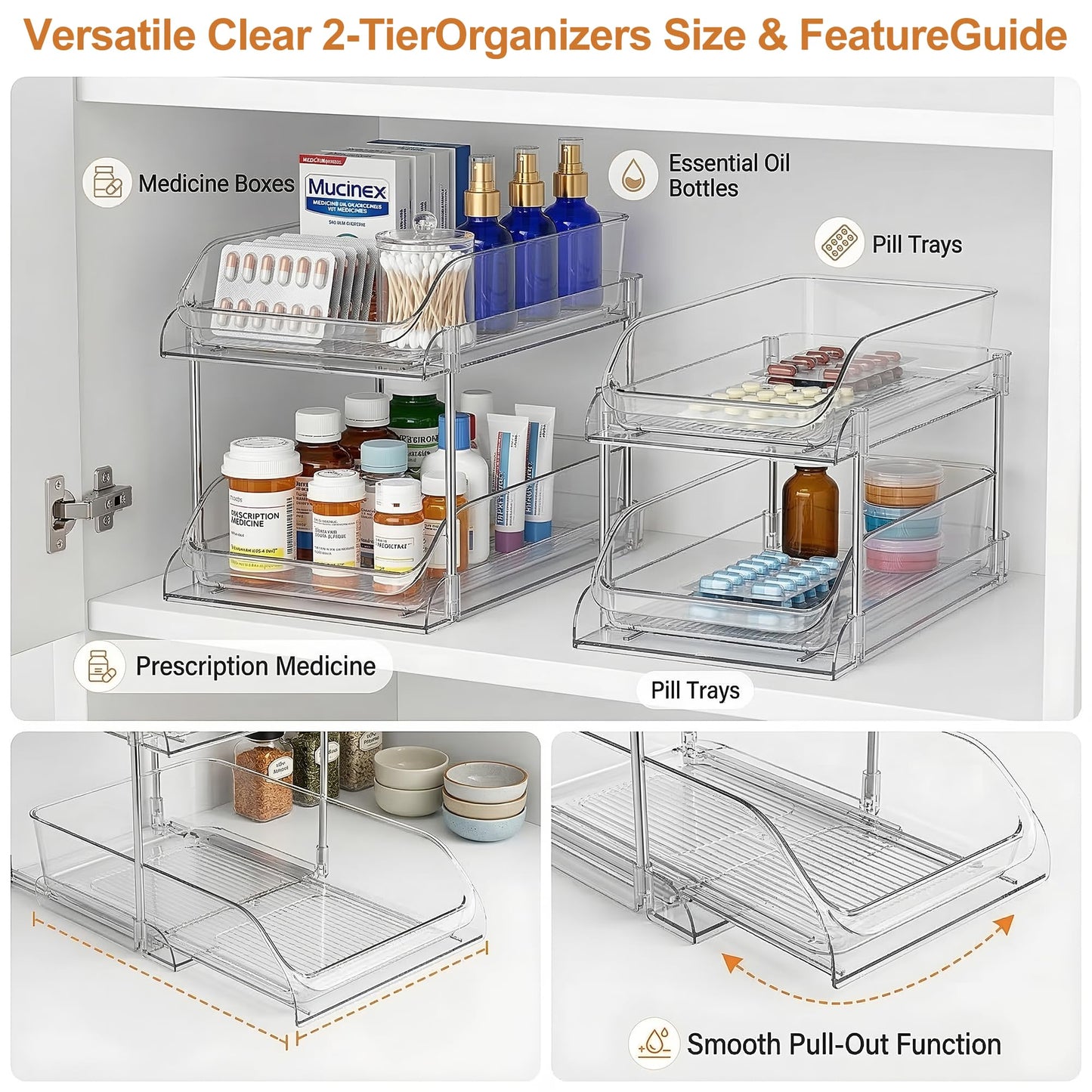 Wiojtry 2-Tier Vitamin Storage Organizer, Organizer for Vitamin Bottles And Medicine Bottle, Vitamin Bottle Organizer for Countertop, Bathroom Cabinet Storage Items Are Clearly Visible (2)