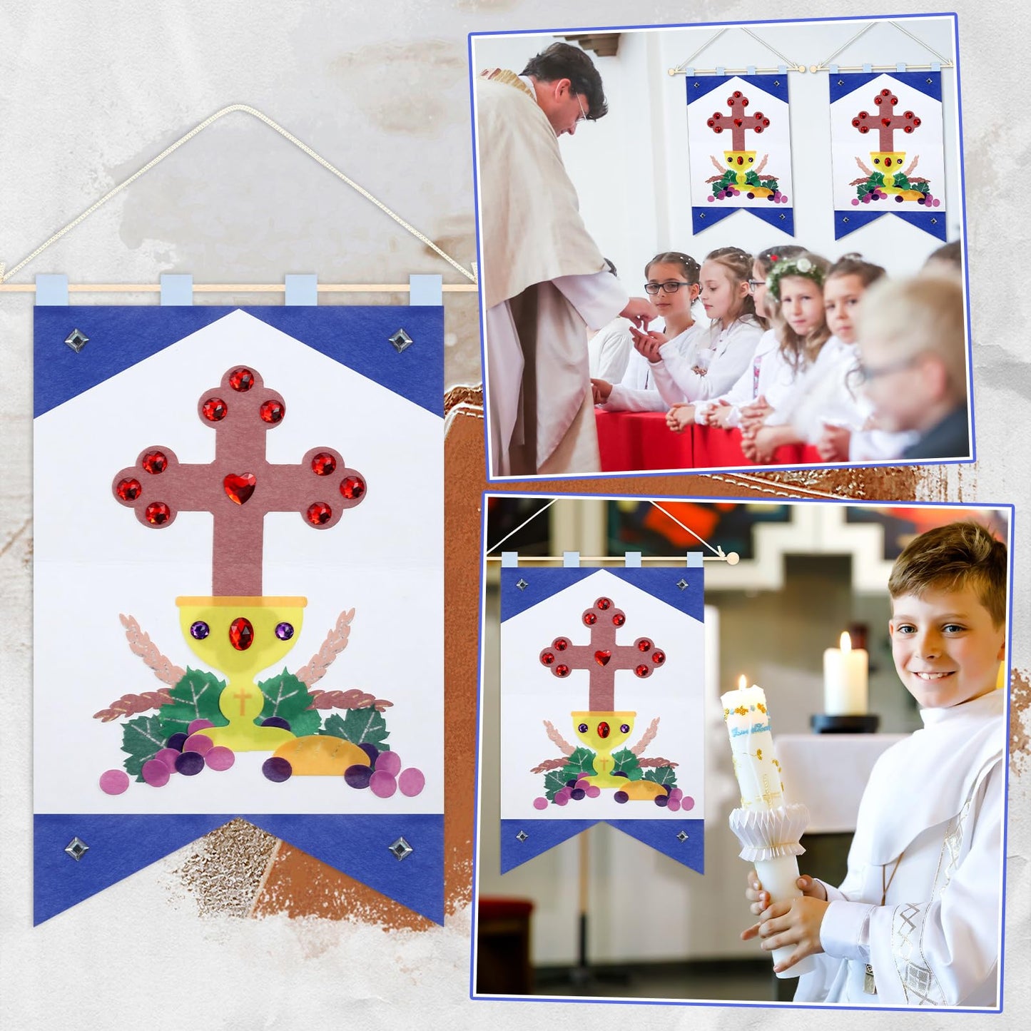 Hillsuren First Communion Banner Kits 12 x 18 Inches Felt Holy Communion Banner Kits First Communion Gifts Sunday School DIY Arts and Crafts Kit