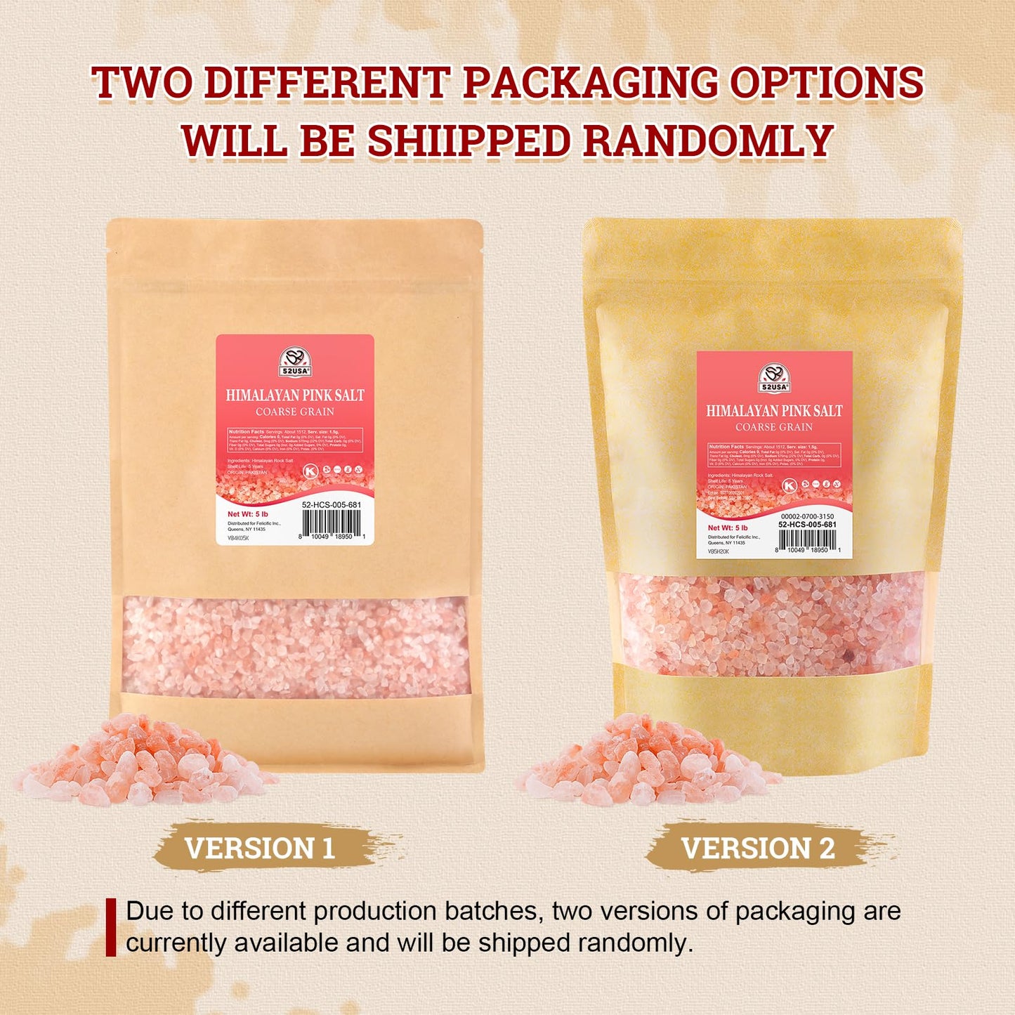 52USA Himalayan Pink Salt, Coarse Grain, 80 oz (5 Pound), Pink Himalayan Sea Salt, Sea Salt for Grinder Refill, Kosher Salt