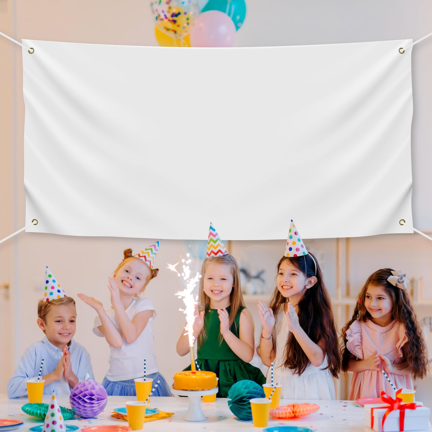 Blank DIY Banners Polyester Oxford Cloth White Banner with Hanging Rope for Wall Signs Writing DIY Painting Indoor Outdoor Office Camping Yard Birthday Party Decorations Supplies (6x3ft)
