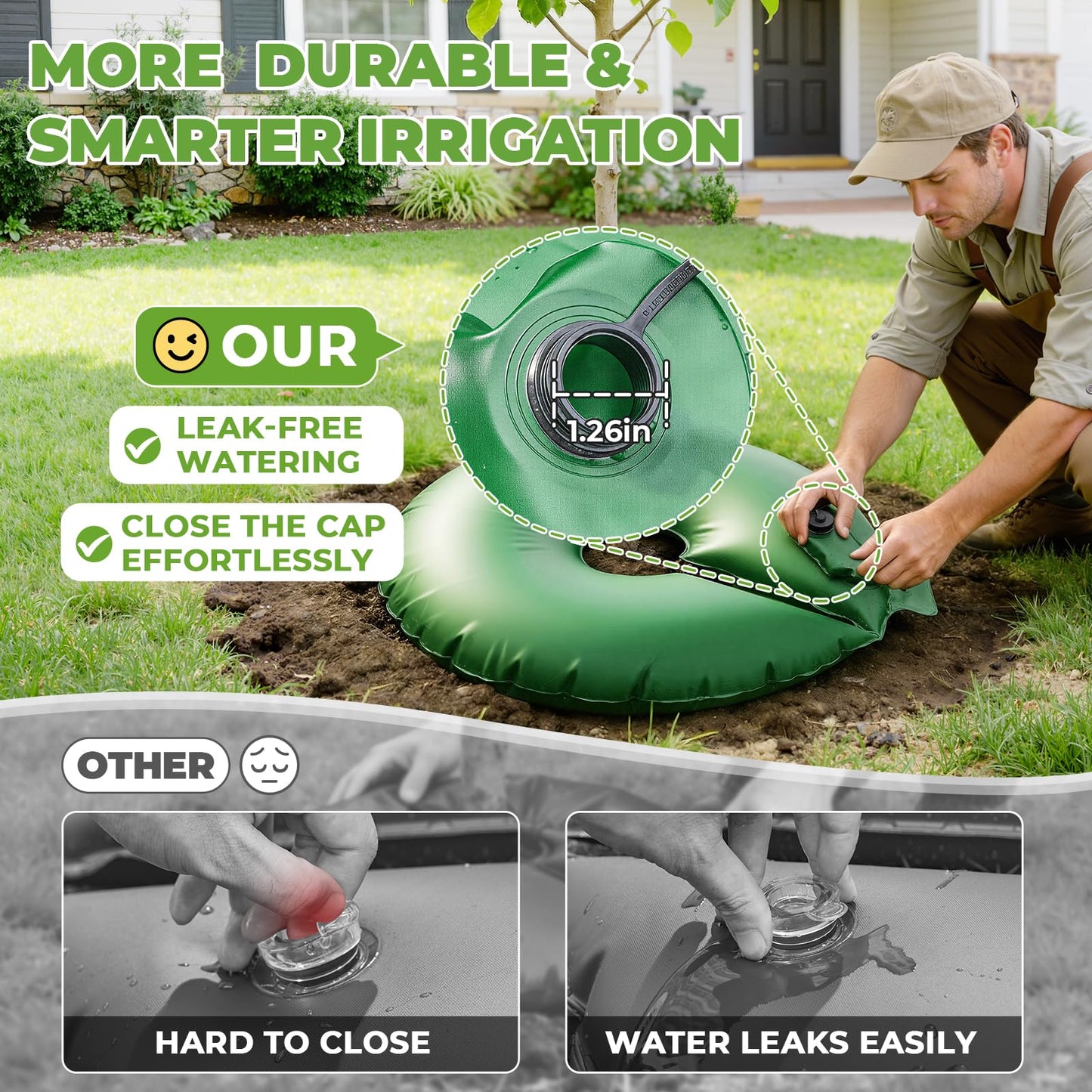 HIRALIY 15 Gallon Tree Watering Bag, 4 Pack Watering Ring, Slow Release 1-7 Days, Deep Root & Automatic Drip Irrigation System, for Multi-Trunk Newly Planted Small Trees and Shrubs