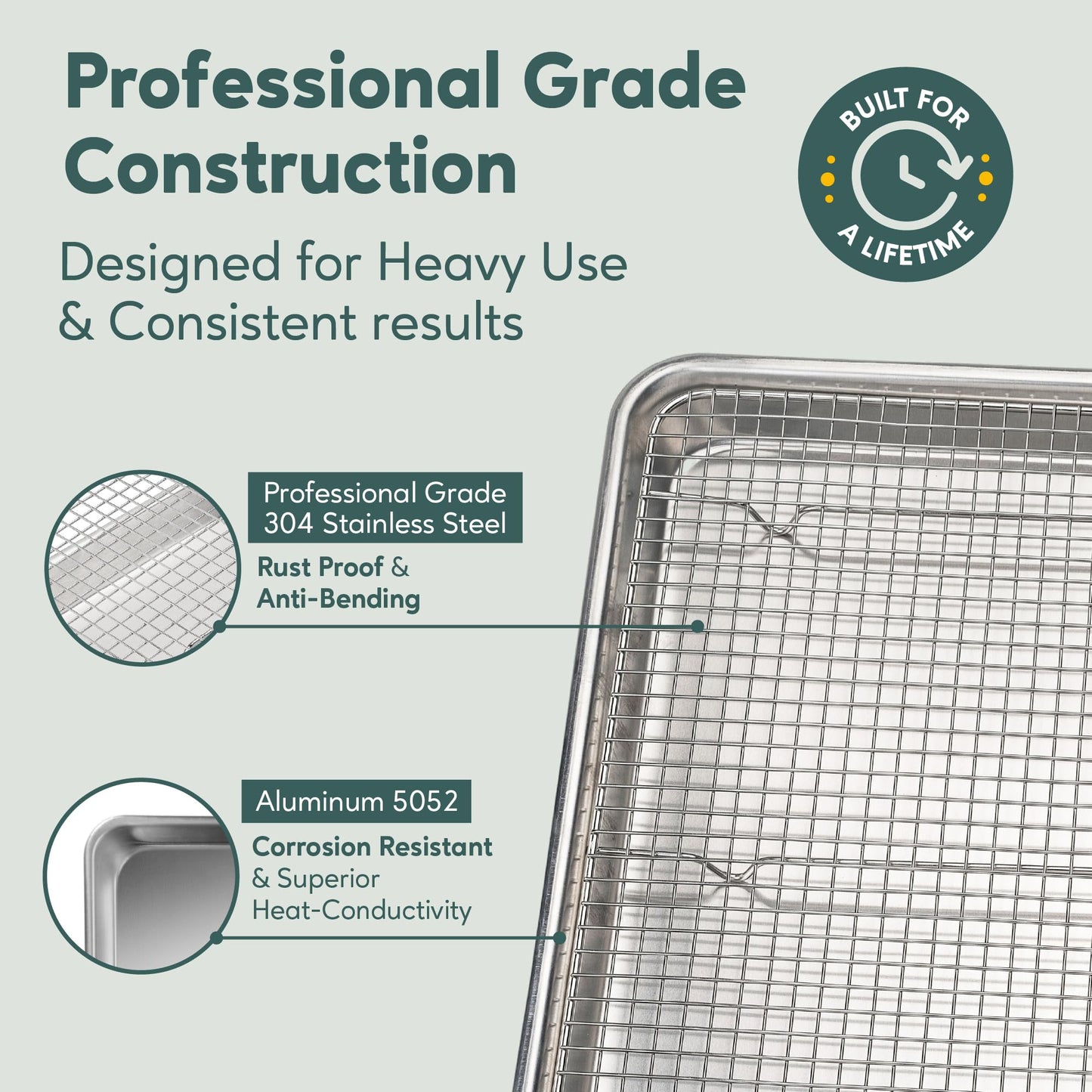 Ultra Cuisine Aluminum Baking Sheet with Stainless Steel Cooling Rack Set -Half Sheet Size Pan 13 x 18 inch, Durable Rimmed Sides, Easy Clean, Commercial Quality for Cooking and Roasting