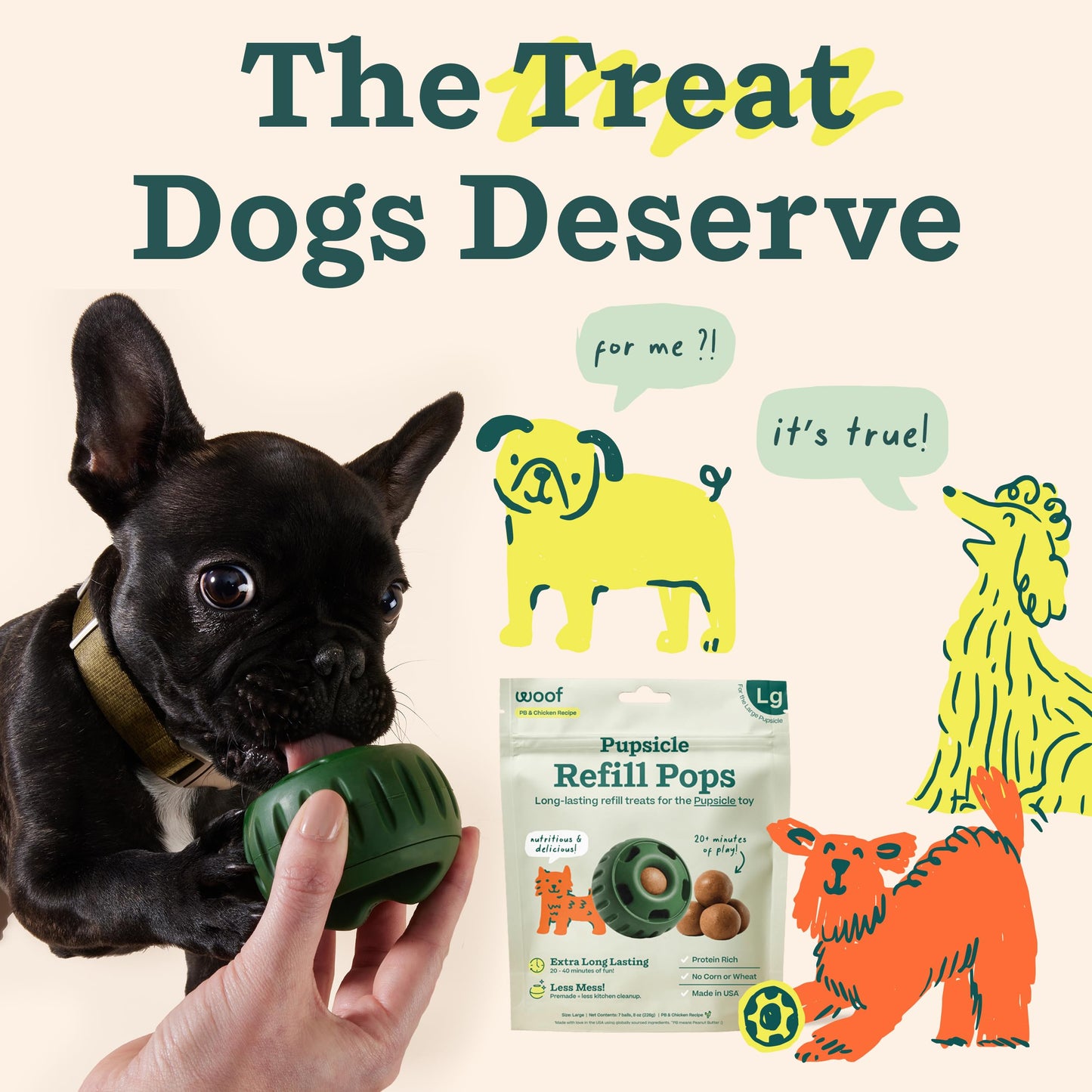 WOOF Pupsicle Chicken Refill Pops, Delicious Long Lasting Dog Treats, Wholesome Ingredients, Pre-Made Large Pupsicle Refills Pops- For Dogs 25 - 75 lbs - 7 count