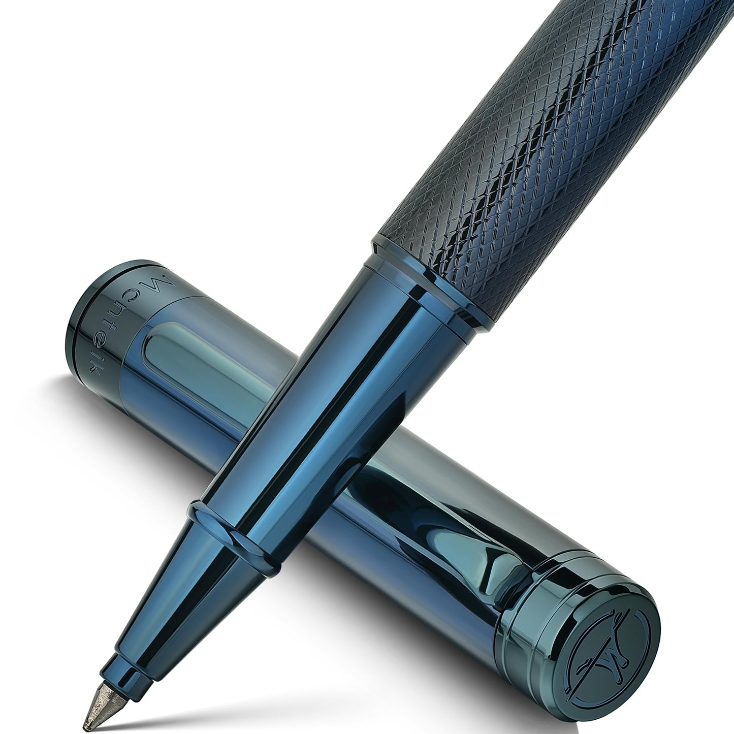 MCNTEIK Electroplated Blue Rollerball Pen, Stunning Luxury Pen with Mesh Texture Design、Schmidt Ink Refill, Nice Gift Set for Men & Women, Business, Executive, Office, Fancy, Nice Fancy Designer Pens