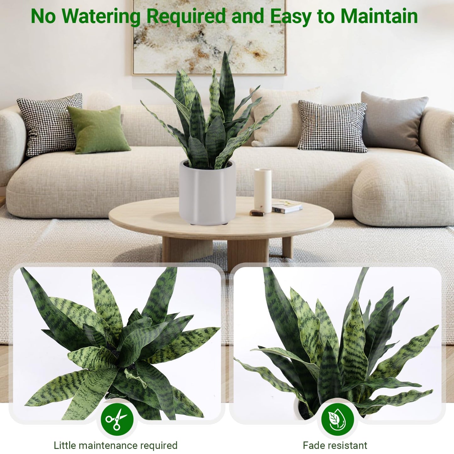BTHM DSGN Artificial Sansevieria Plant Fake Snake Plant in Plastic Pot, 22" Tall Real Touch Fakes Plants for Home Decor Indoor, Lifelike Succulent Like Plant for Office Bedroom Living Room-Green