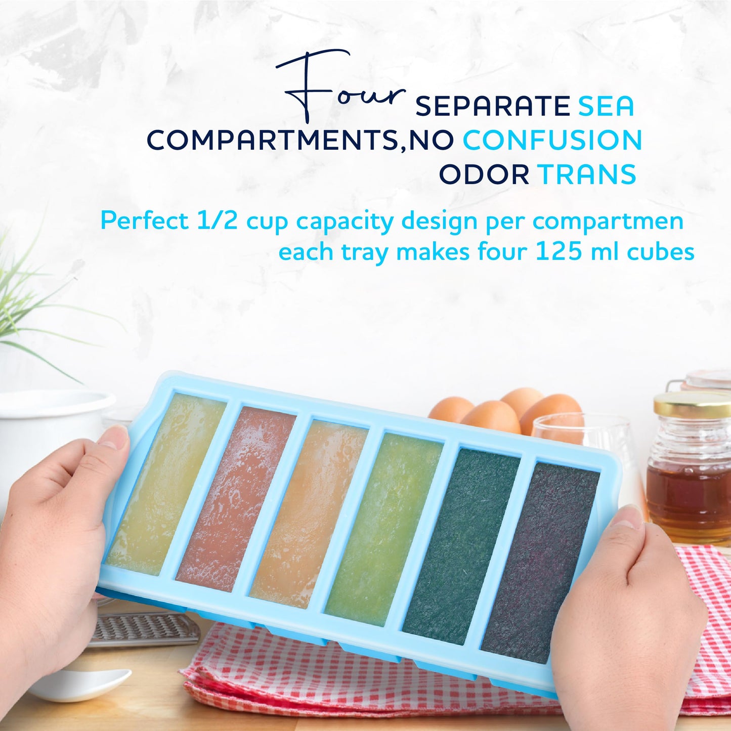 Silicone Freezer Molds with Lids, 1/2 Cup Soup Freezer Container Reinforced Steel Ring Top for freezing Soup Sauce Broth Leftovers, Silicone Freezer tray 2-Pack, Oven & Dishwasher Safe