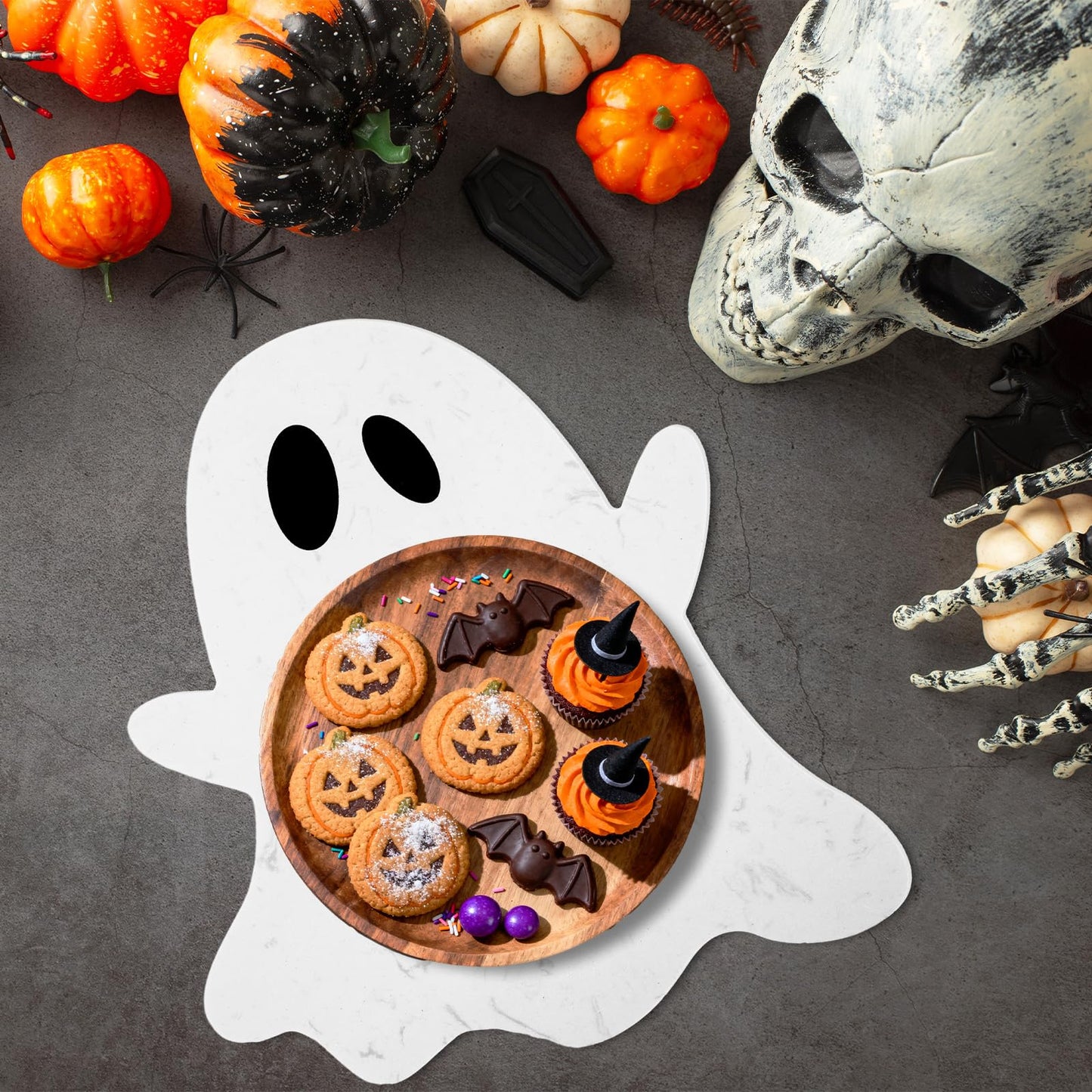 Whaline Halloween Ghost Marble Cheese Board White Ghost Cutting Tray Marble Charcuterie Serving Board for Home Kitchen Party Favors Supplies