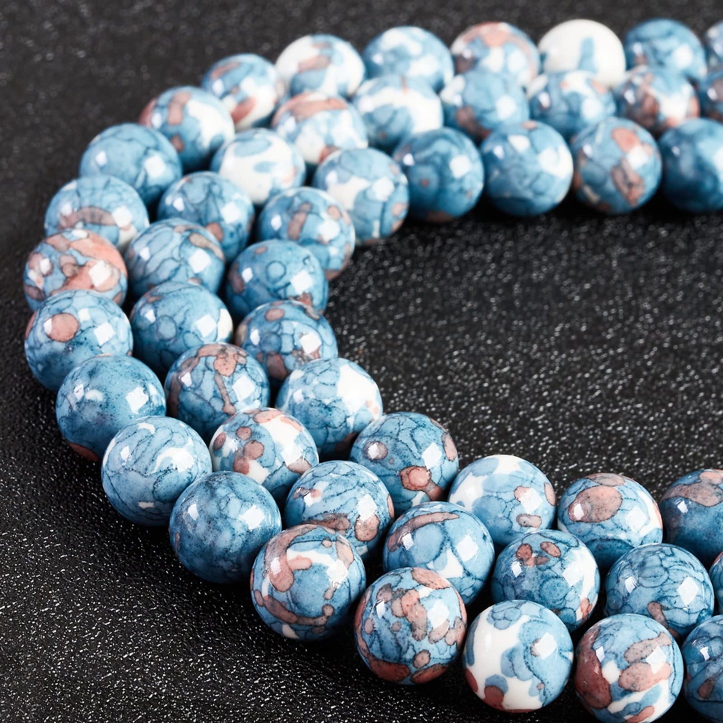 45pcs 8mm Natural Blue Rain Flower Beads Gemstone Beads Round Loose Beads for Jewelry Making