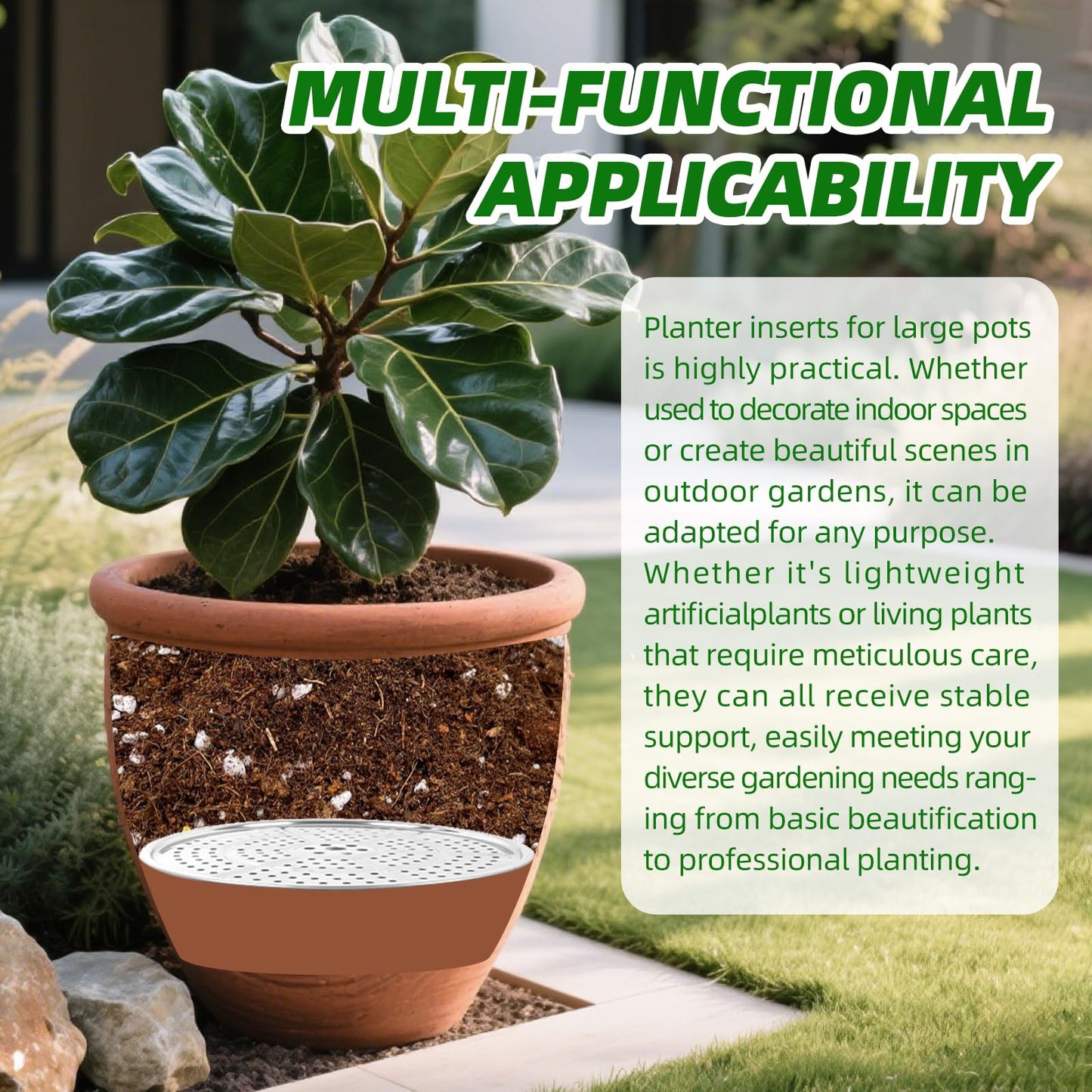 KishYa 4 Pcs Planter Inserts for Large Pots, 10''/13" Stainless Steel Pot Inserts for Large Planters with Drainage Holes to Elevate Plants to Reduce Soil Usage(10inch x 2Pack + 13inch x 2Pack)