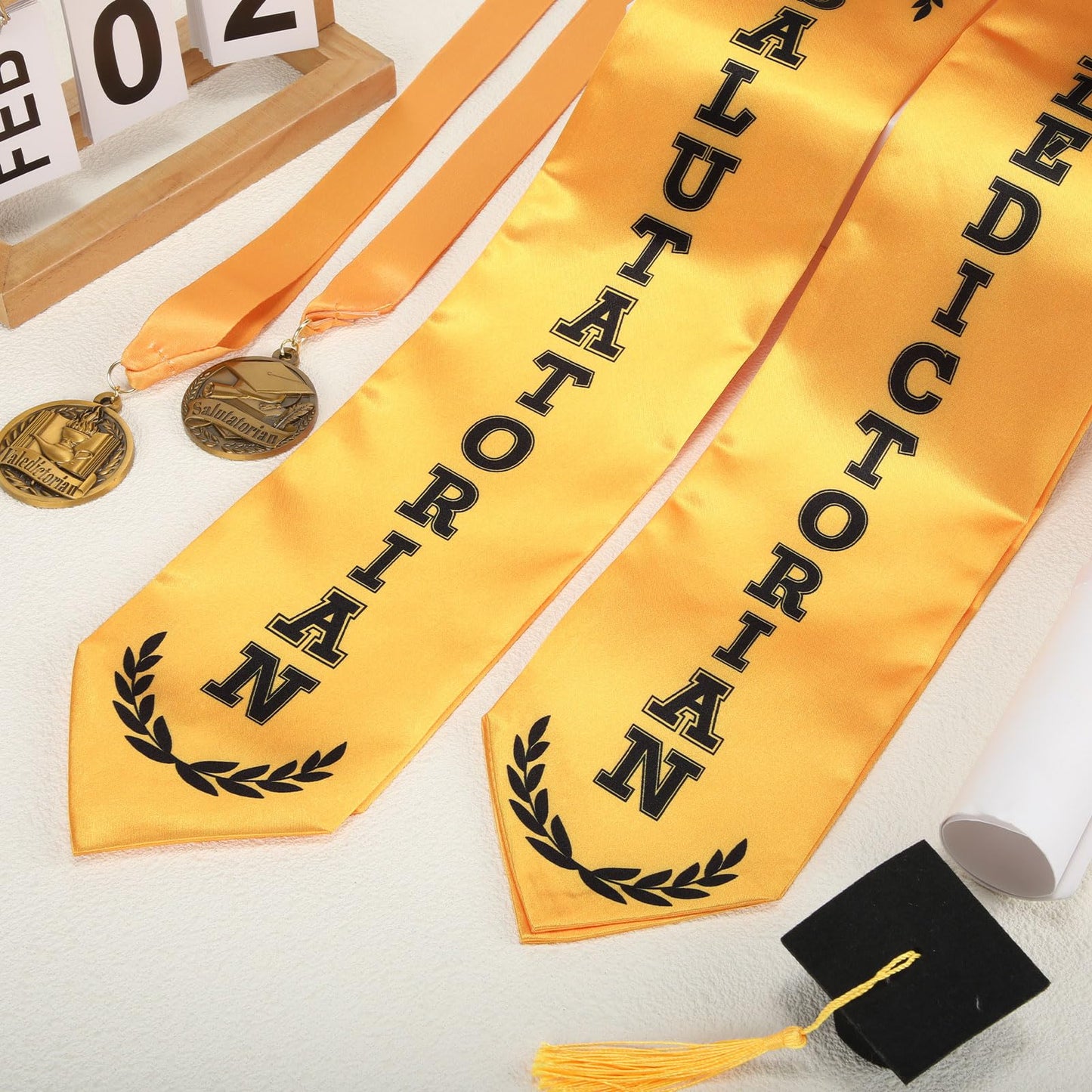 Funnysoft 4 Pack Graduation Stole Sash and Award Medal Set 2026 Valedictorian Salutatorian Graduation Stole and Award Medal with Gold Grossgrain Ribbon for Students