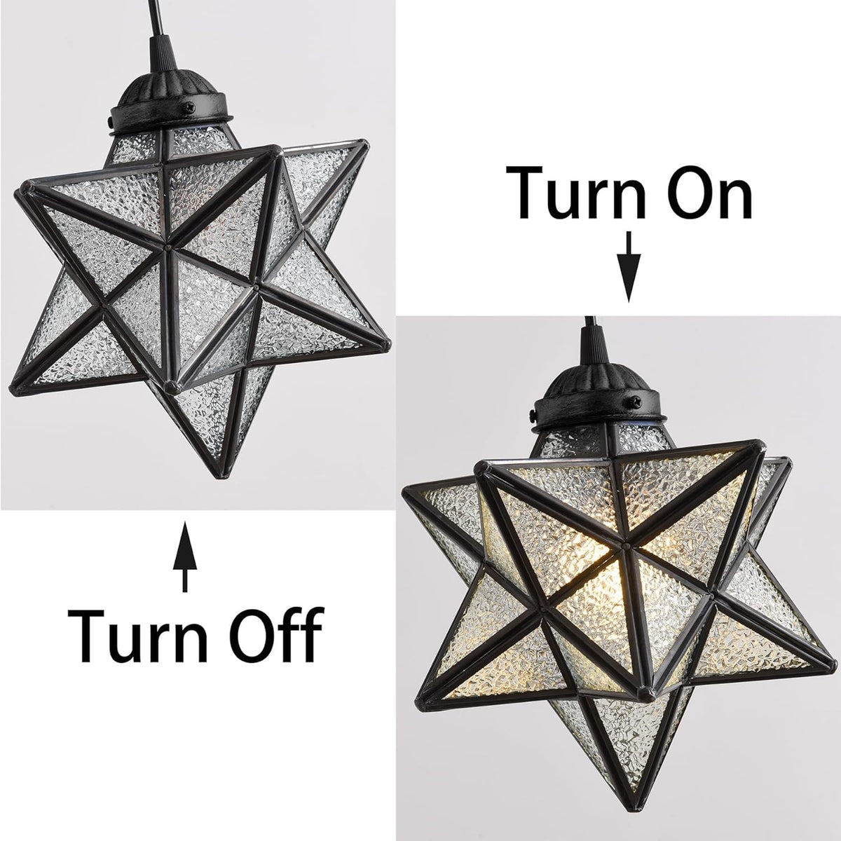 Modern Farmhouse Glam Chandelier Dining Room Glass Star Pendants Light Fixture Kitchen Island LED Ceiling Hanging Lights Included Warm Light Bulbs Black