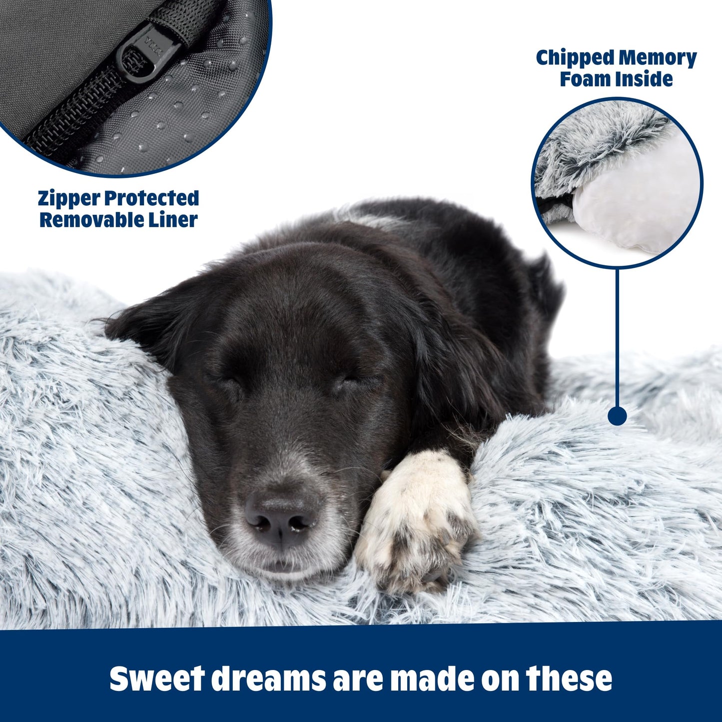 Barkbox Dog Bed, 2-in-1 Memory Foam Donut Cuddler Dog and Cat Bed, Calming Orthopedic Joint Relief Fur Crate Lounger for Pets, Machine Washable + Removable Cover, Waterproof Lining, Includes Toy