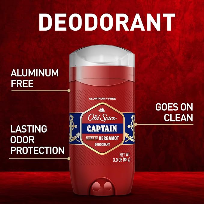 Old Spice Aluminum Free Deodorant for Men, 24/7 Odor Protection, 24/7 Freshness & Lasting Scent, Captain with Bergamot Scent, 3.0 oz (Pack of 3)