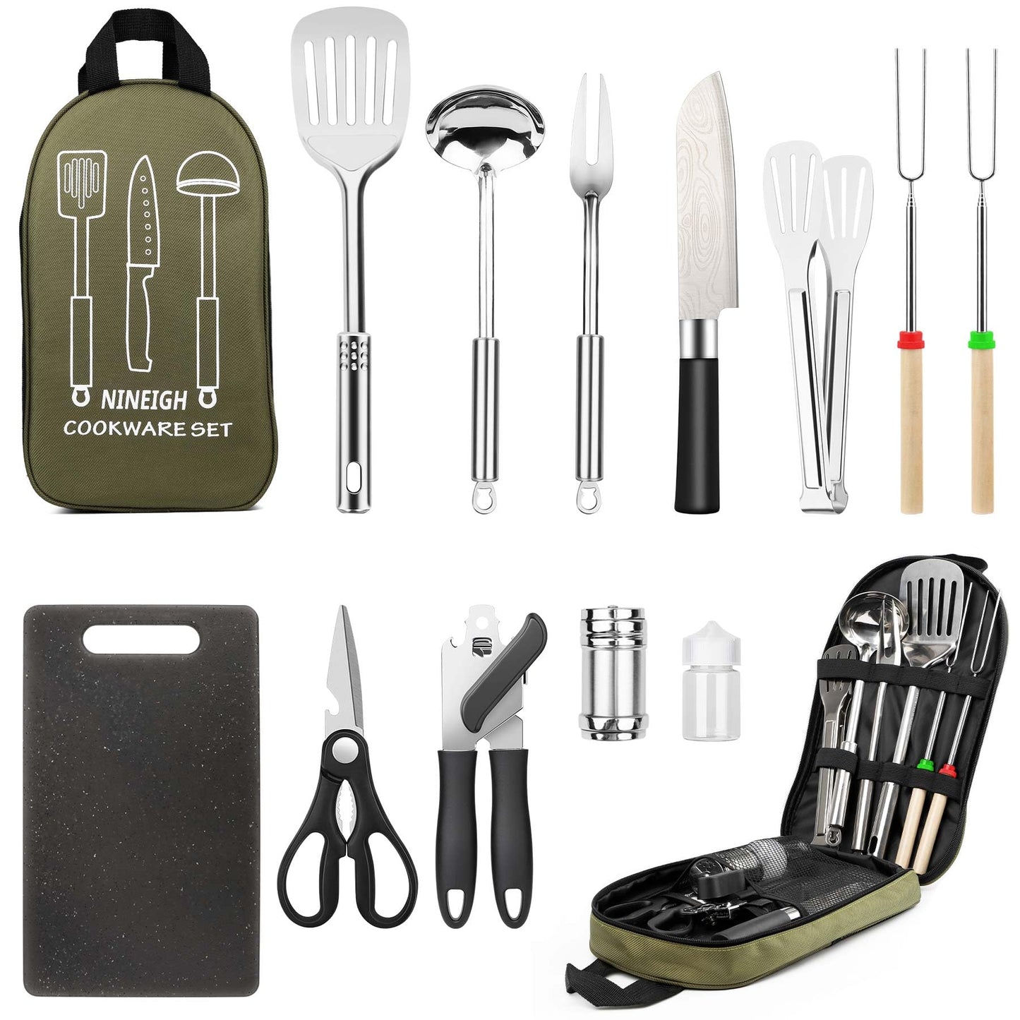 Camping Cookware Set, Camping Kitchen Gear, Camp Utensil Set Stainless Steel Grill Tools, Camping Cooking BBQ Equipment Kit for Travel Tent Picnic Portable Kitchen Essentials Accessories