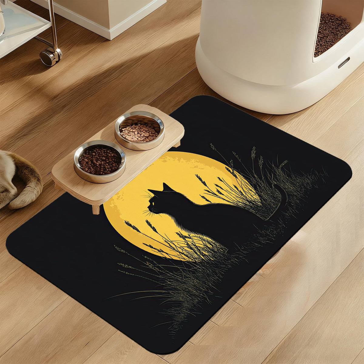 Pink Cat Dog Food Mat–Absorbent Quick Dry Feeding Placemat for Food and Water Bowls, Non Slip Rubber Backing, Waterproof Pet Supplies for Mess-Free Eating 12"x20"