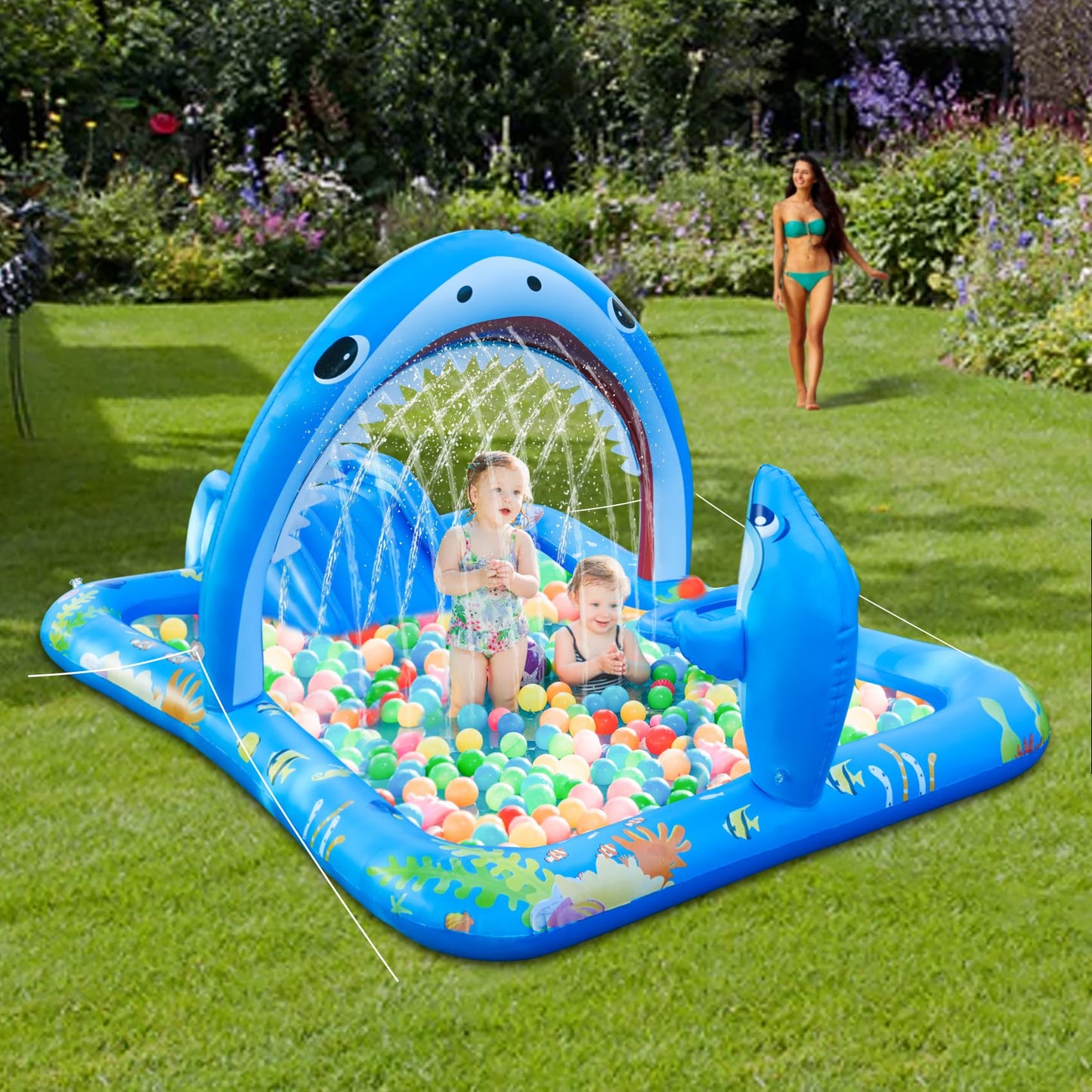 Onory Inflatable Kiddie Pool Inflatable Play Center Kids Toddler Pool with Water Slide, Water Sprayers Toddler Pool with Play Ball Hoop Thickened Swimming Pool for Backyard