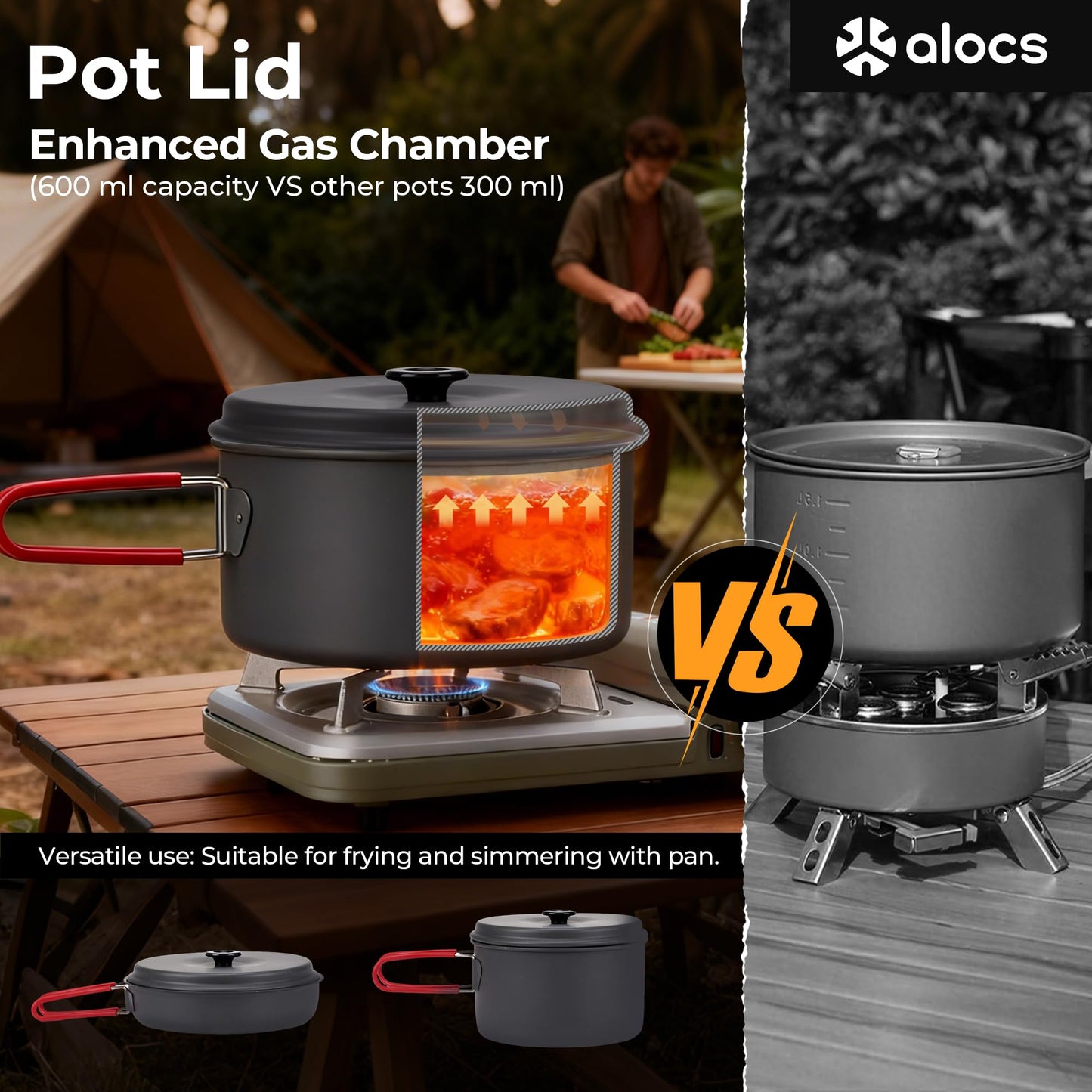 Alocs Camping Cookware, Aluminum Camping Cooking Set Camp Kitchen, Portable Camping Pots and Pans Set Essentials Mess Kit for Backpacking, Outdoor Cooking and Picnic