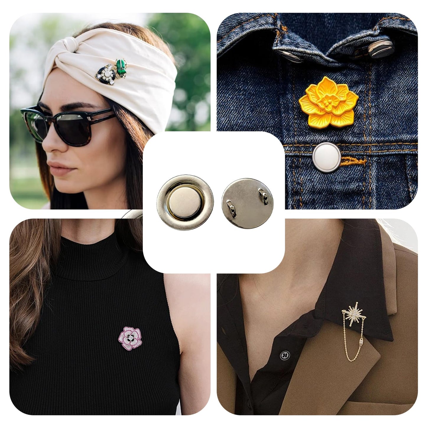 Mini Magnetic Pin Brooch Converters - Harm-Free for Thin Fabric, Suitable for Scarf, Shirts, Hijab, and Collar(6 Pack)