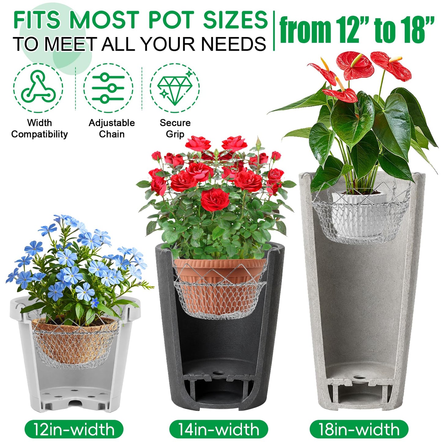 Axcoix 2 Pack Adjustable Height Plant Risers for Inside Pots, Rustproof Stainless Steel Planter Inserts for Large Tall Pots Opening 12-18 Inches Wide, Planter Lift Insert for Indoor Outdoor Planters