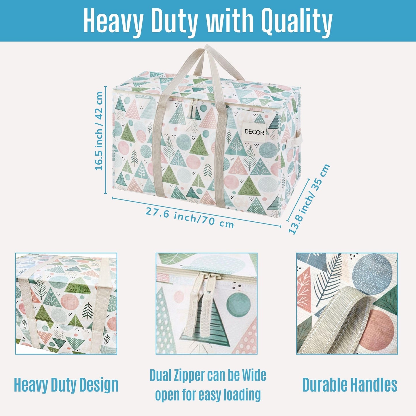 VENO 4 Pack Heavy Duty Moving Bags, Extra Large Storage Bags with Reinforced Handles & Strong Zippers, Foldable & Reusable Moving Box Alternative for Clothes & Dorm Storage