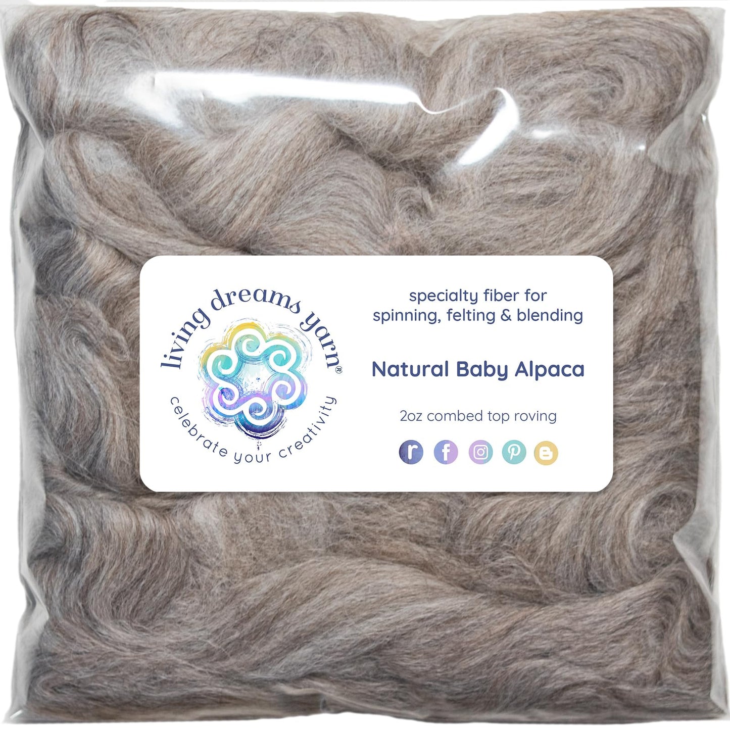 Baby Alpaca Fiber for Spinning, Blending, Felting & Dyeing. Natural Combed Top Roving, Grey.