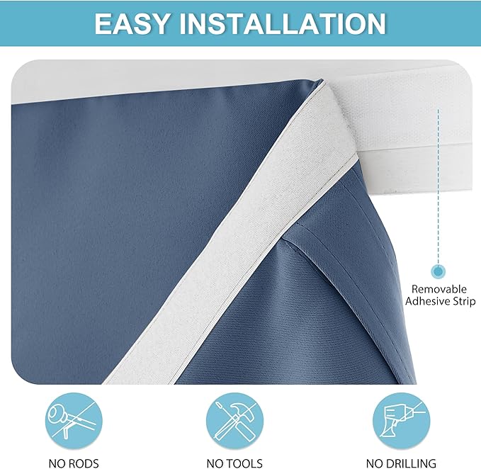 RYB HOME Blackout Door Curtain - Privacy Thermal Insulated Front/Tricia/Patio French Door Window Curtains Sidelight Curtain Tie up Shade, W34 x L40 inch, 1 Panel, Stone Blue