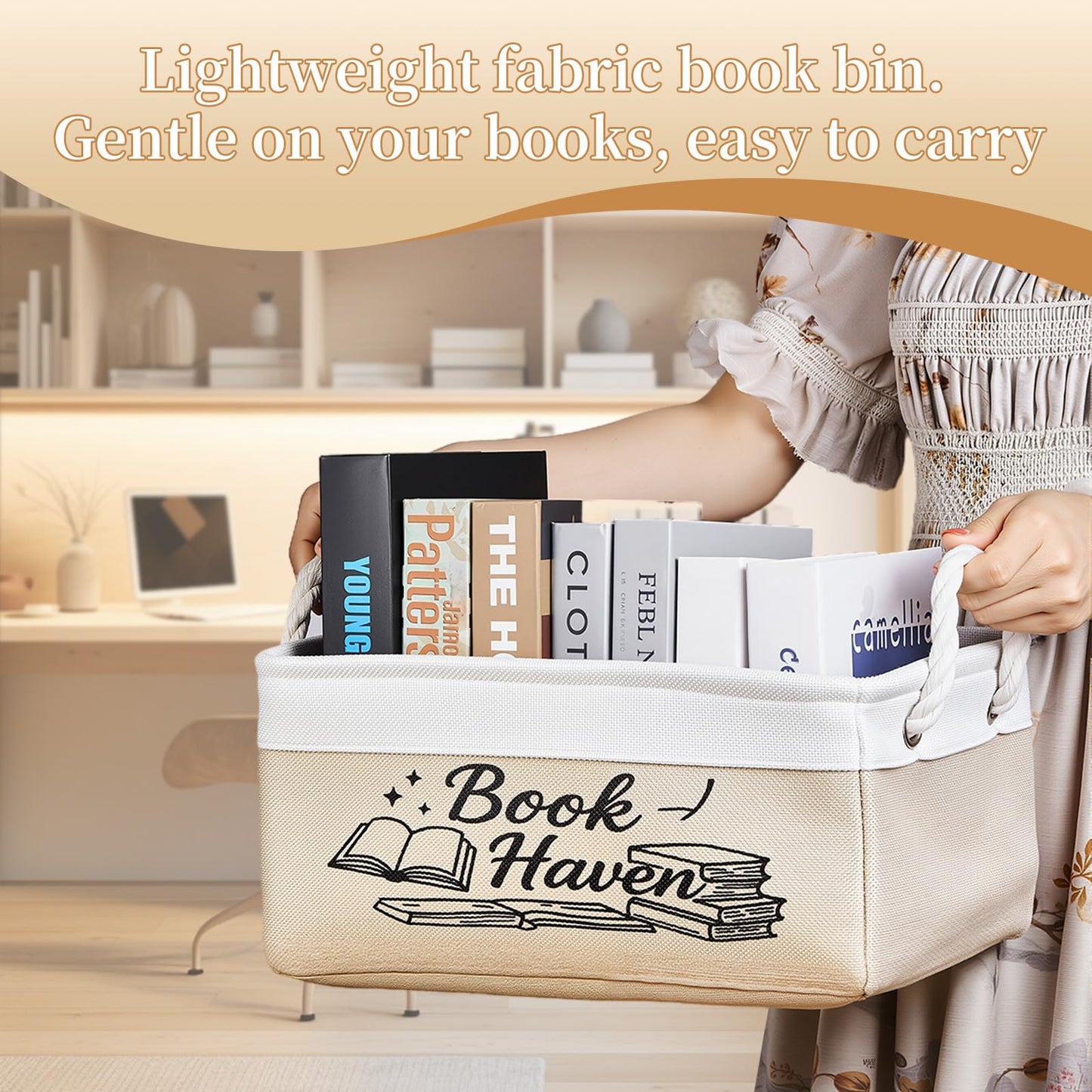 serinar Book Storage Basket for Book Lovers, Reading List Organizer Bin, Bookworm Gift, Book Accessories for Students, Teachers, and Book Club Members