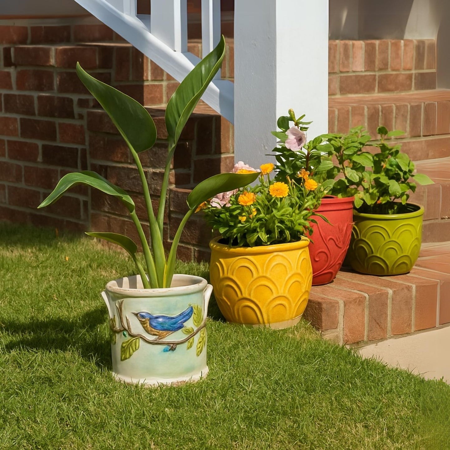Blue Sky Ceramic Woodcut Farmhouse Planter 5''