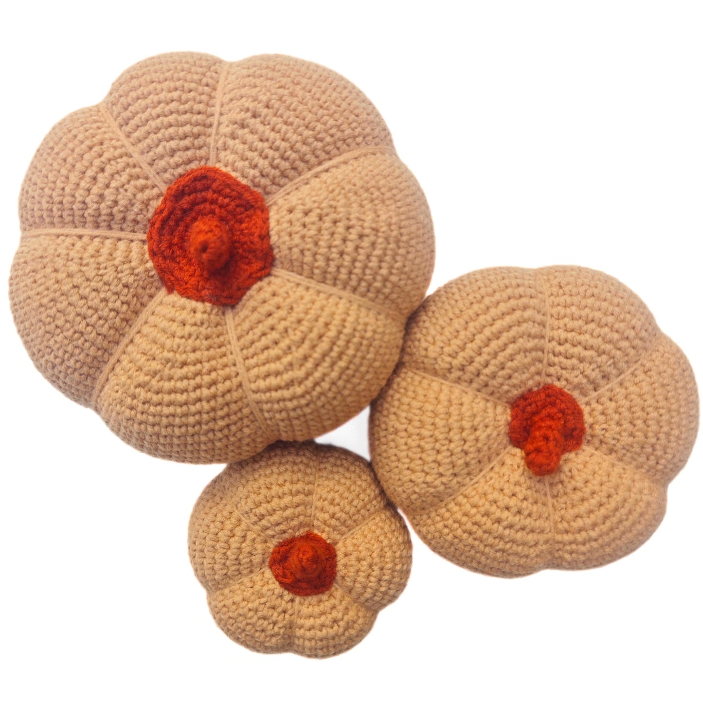 Halloween Decorative Crochet Handmade Pumpkins Set of 3 Tabletop or Shelf Decor, Spooky Fall Table Accent Ivory Tiered Fall Decoration