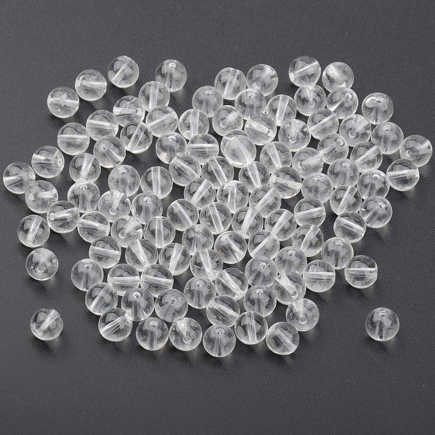 LPBeads 100PCS 8mm Natural Clear Quartz Crystal Gemstone Round Loose Beads for Jewelry Making with Crystal Stretch Cord