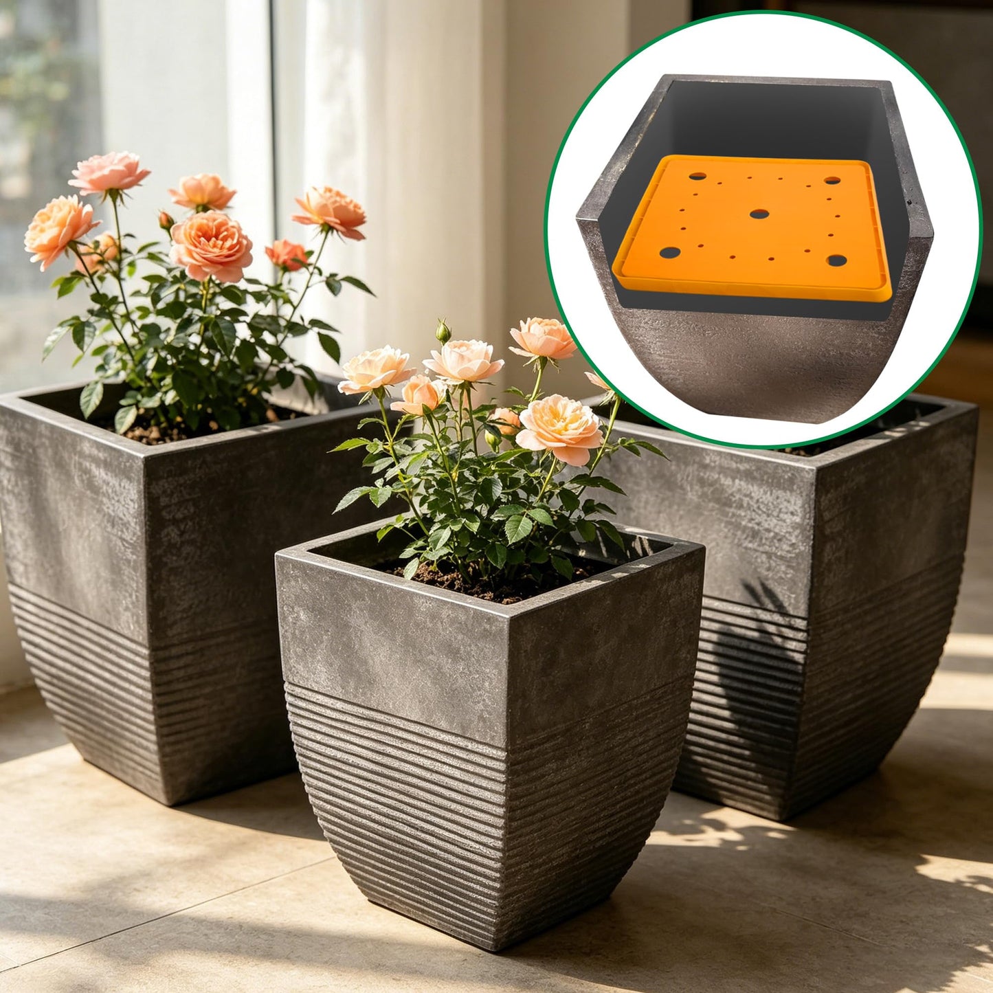 LFUTARI 13" Square Planter Insert, Reusable Large Plant Pots Insert with Liner, Plastic Planter Pot Fillers for Indoor and Outdoor 16''-19'' Plants Containers (Actual Size 13x13)