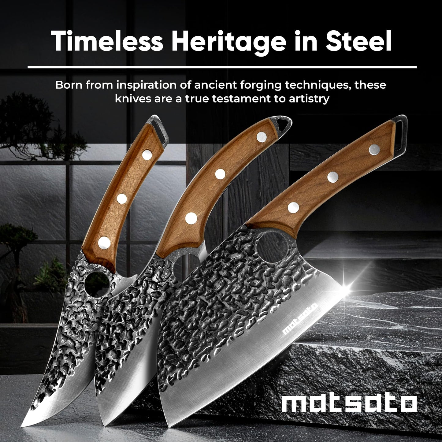 Matsato Knife Set 3-Piece Kitchen Knives, Cooking Chef Knife Set, Cleaver, Kitchen And Chef Cutting and Chopping Knives Sets Juego De Cuchillos Para Cocina
