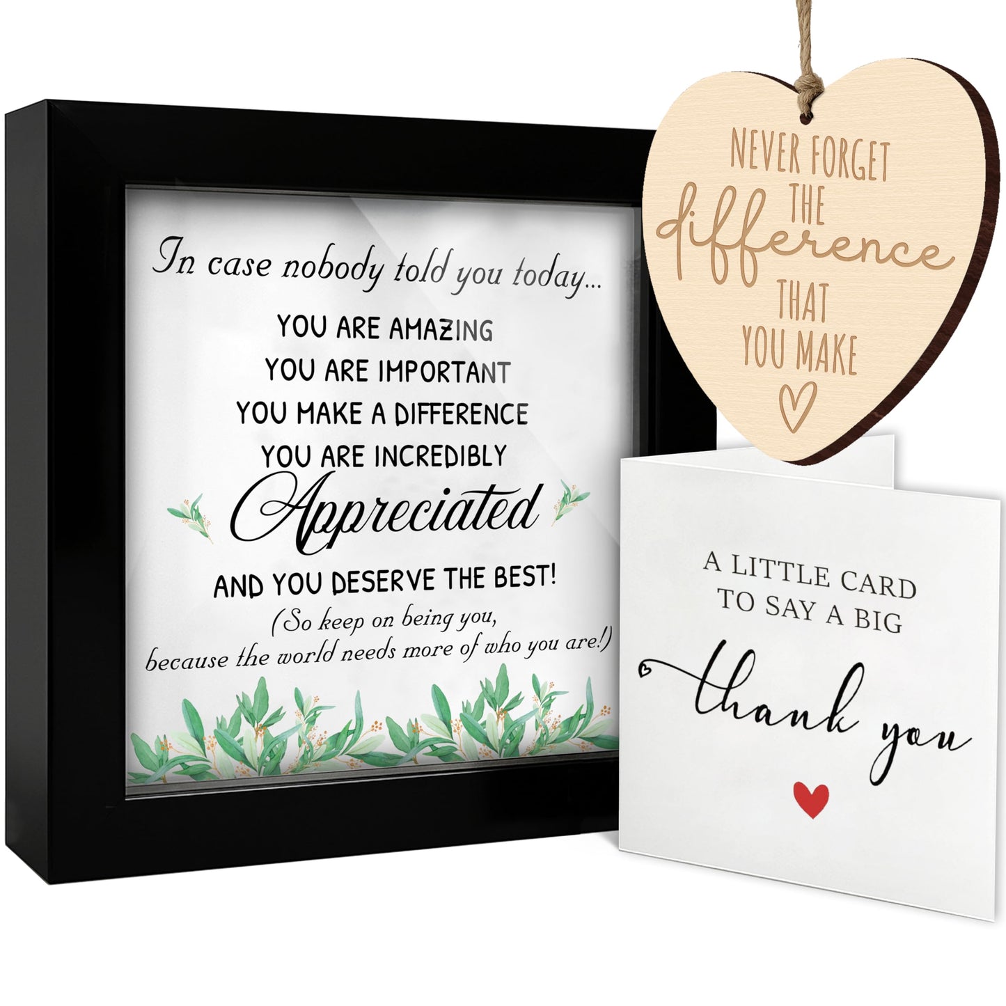 Thank You Appreciation Gift Set with Inspirational Quote Sign, Wooden Heart Ornament & Card – Meaningful Recognition Gift Doctor, Coworkers, Employees, Teachers – Desk or Wall Decor HF483