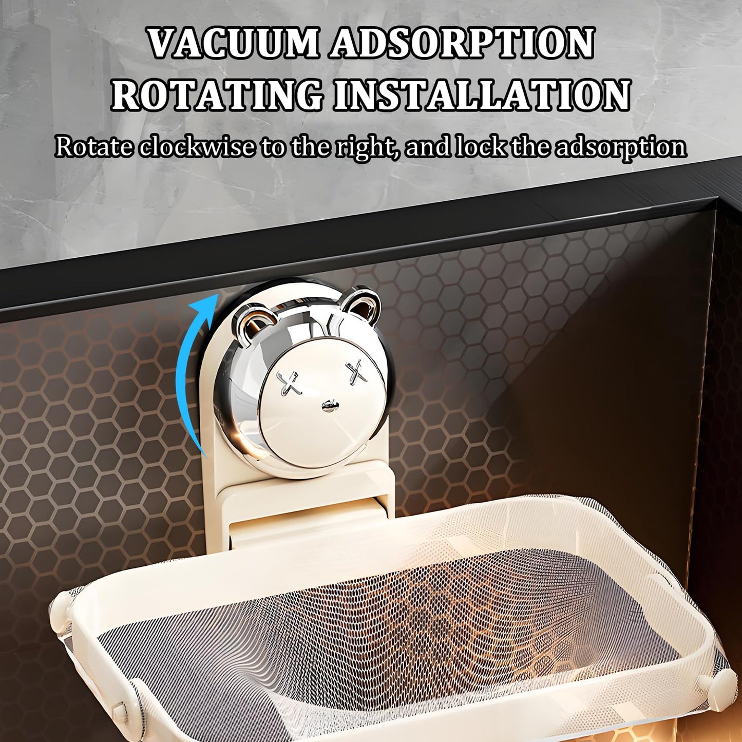 Foldable Kitchen Sink Strainer with Filter Mesh Bags, Food Waste Filter Basket, Suction Cup Folding Washing Vegetables and Fruits Drying Bag Holder (White)