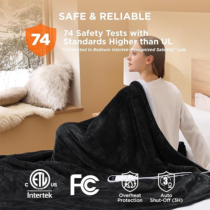 Bedsure Heated Blanket Electric Throw - Soft Flannel Electric Blanket, Heated Throw with 4 Time Settings & 6 Heat Settings, Warm Gift for Grandma (50x60 inches, Dark Grey)