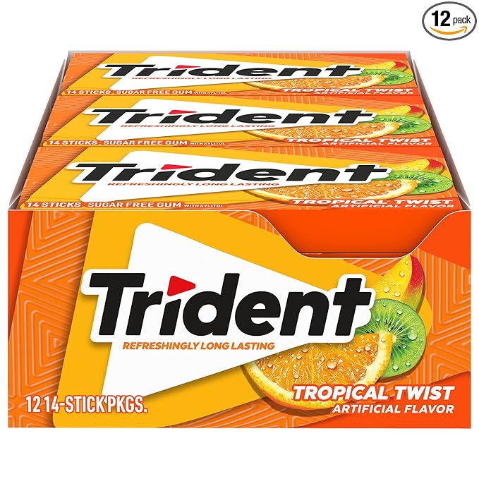 Trident Tropical Twist Sugar-Free Chewing Gum, 14 Count (Pack of 12) (168 Total Pieces)