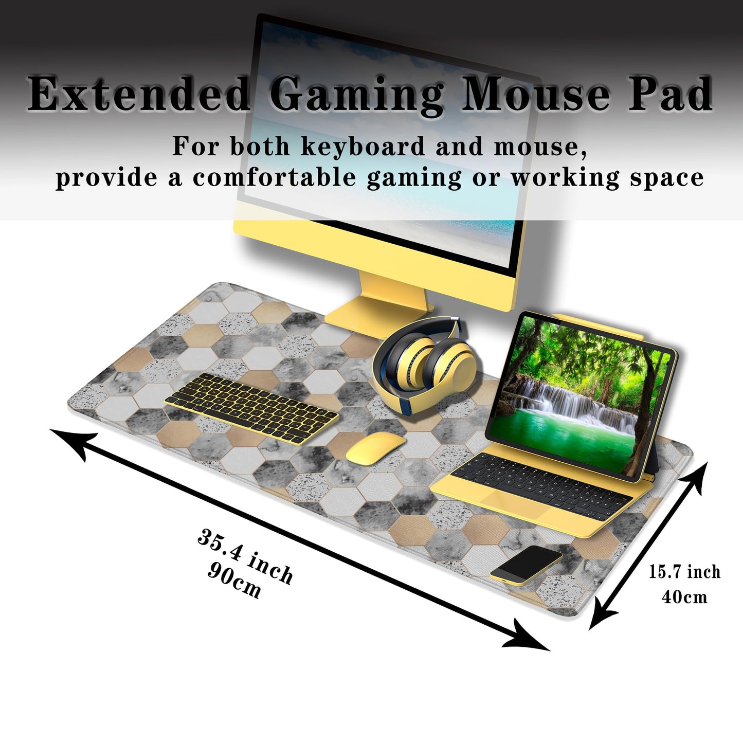 Samgula XXL Mouse Pad Desk Mat Large Gaming Mouse Pads Computer Mats 900X400 Mousepad Non-Slip Rubber Base Waterproof with Stitched Edges 35.4" X 15.7" for Game Office, Geometric Abstract