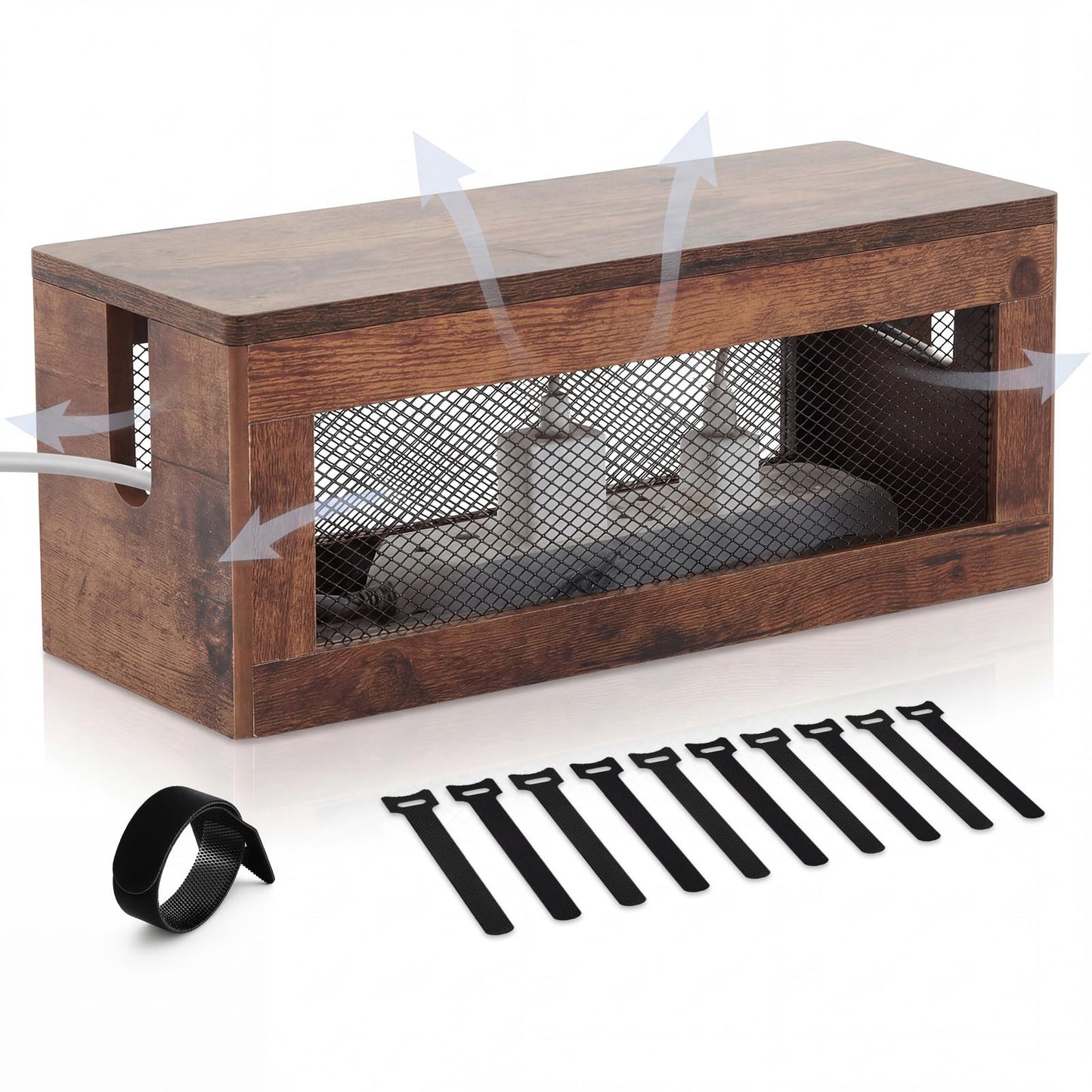 Chunful Extra Large Cable Management Box, 16'' Wood Cord Hider Organizer with Ventilation Nets & Organizer for Power Strip, TV Wires & Desk Cable Storage, Magnetic Lid Hide Floor Cables
