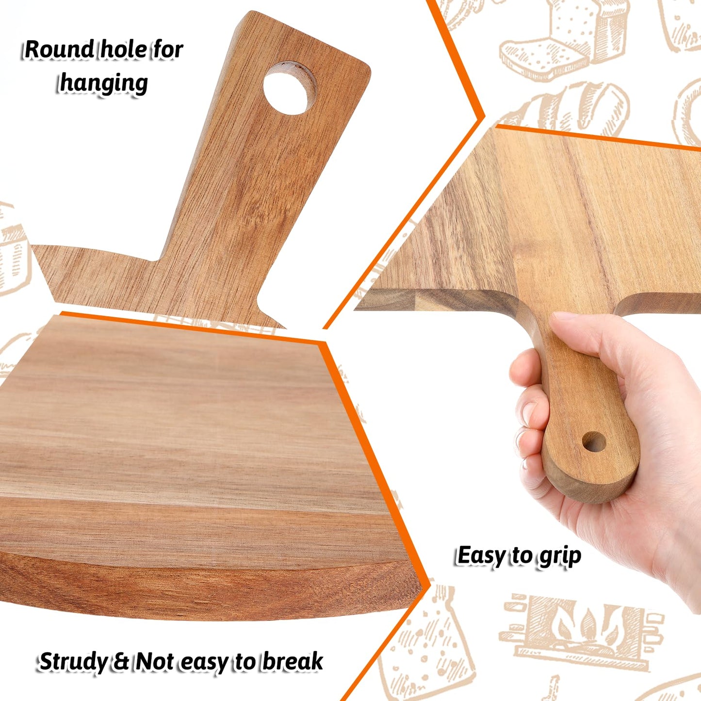 2 Pcs Wood Cutting Board with Handle Decorative Wooden Serving Board Large Chopping Cutting Board Set Charcuterie Board for Cheese Board Meat Bread Chopping Blocks
