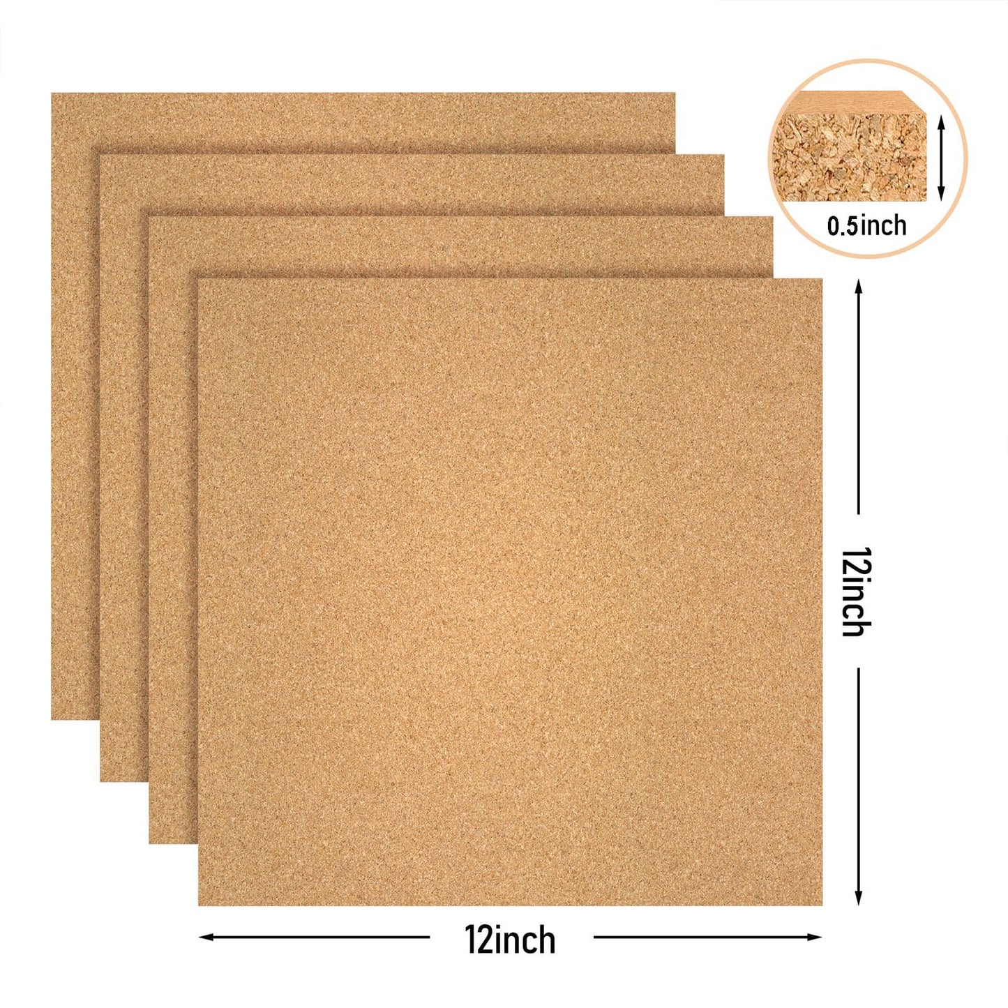 Cork Board Tiles - 4 Packs Adhesive Corkboards for Wall, Small Cork Board Squares Decorative for Office, School & Home