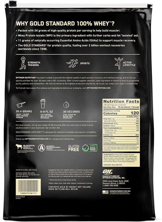 Optimum Nutrition Gold Standard 100% Whey Protein Powder, Double Rich Chocolate 10 Pound (Packaging May Vary)